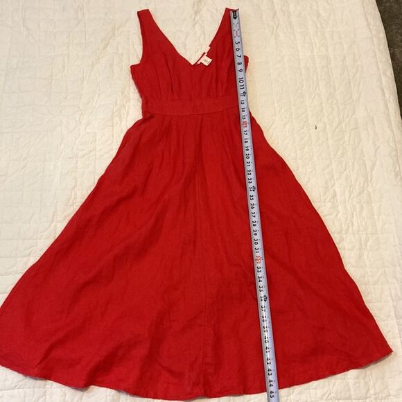Nicole Miller Linen Red Fit and Flare Midi Dress Pockets Sz 2 - Picture 4 of 6